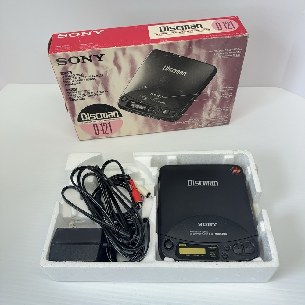 Sony Discman D-121 Portable Personal CD Player Not Working Parts Only W/ BOX